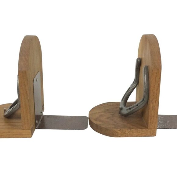 Wood & Iron Horseshoe Bookends Rustic Western Farmhouse Decor - Picture 2 of 7